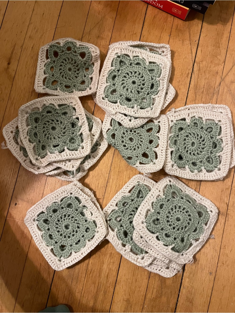 Handmade Crochet Square Coasters - Sage Green & Cream
